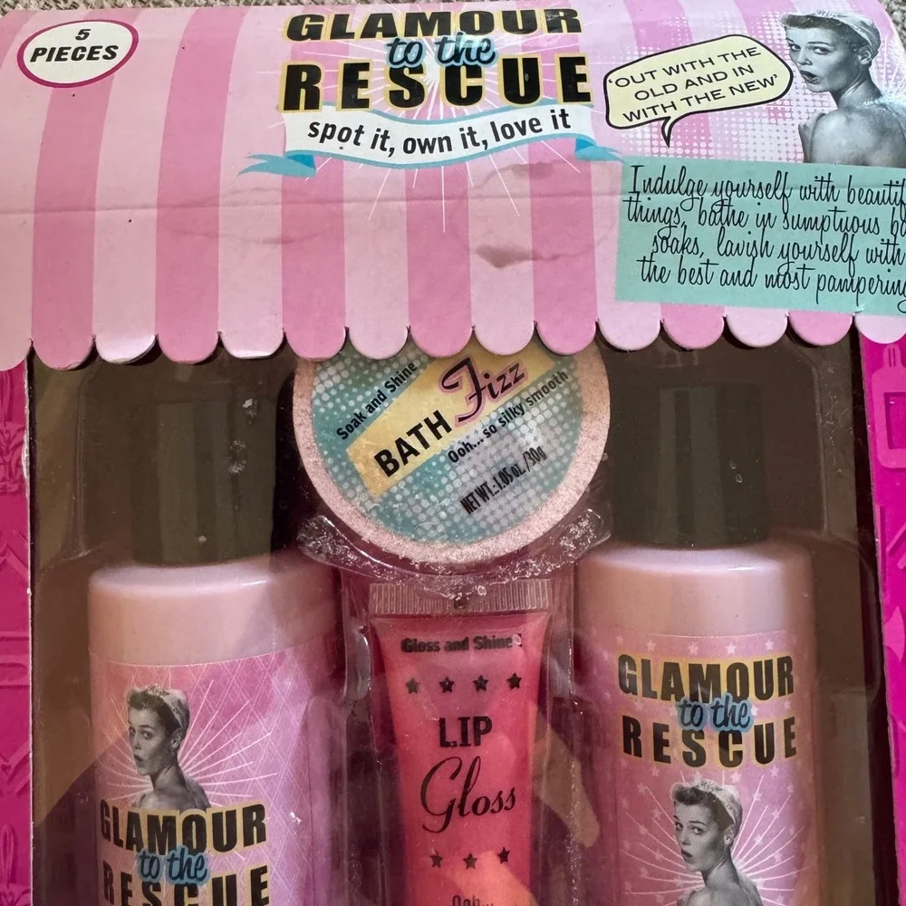 New Glamour to‎ the Rescue Bath & Body Set Body Wash Cream Bath Lip Gloss Gift